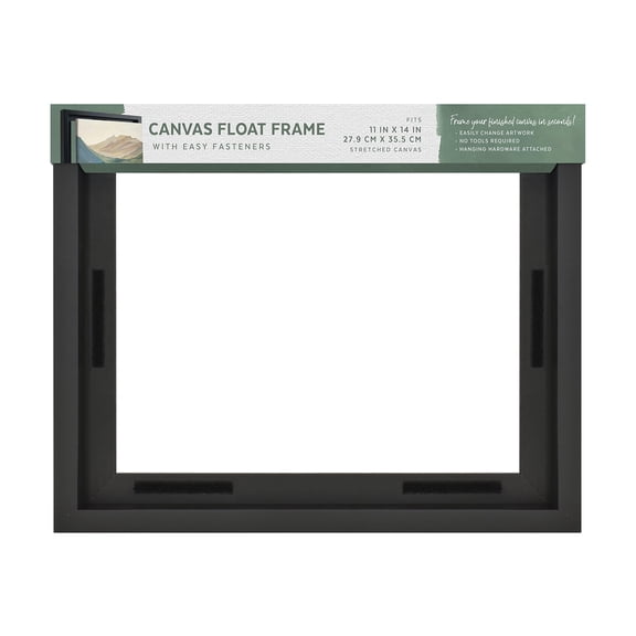 MCS Canvas Float Frames 11x14 Frame, Black Frame for Finished Canvases, Vertical & Horizontal Wall Hanging Large Frame with Adhesive for Canvas Paintings (1-Pack)