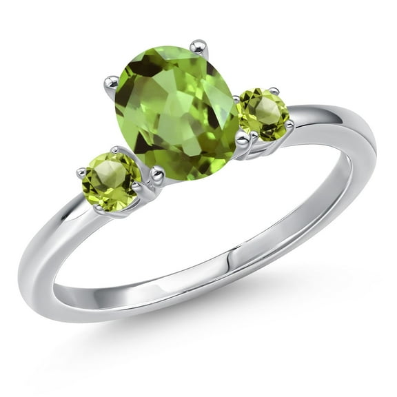 Gem Stone King 14K White Gold Green Peridot Engagement Ring for Women | 1.66 Cttw | Oval 8X6MM | Gemstone August Birthstone | Size 6