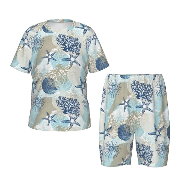 Balery Algae Corals and Seashells Conjunto de Pijama Infantil de Manga Corta con Estampado – Ropa de Dormir de Algodón Suave-4X-Large