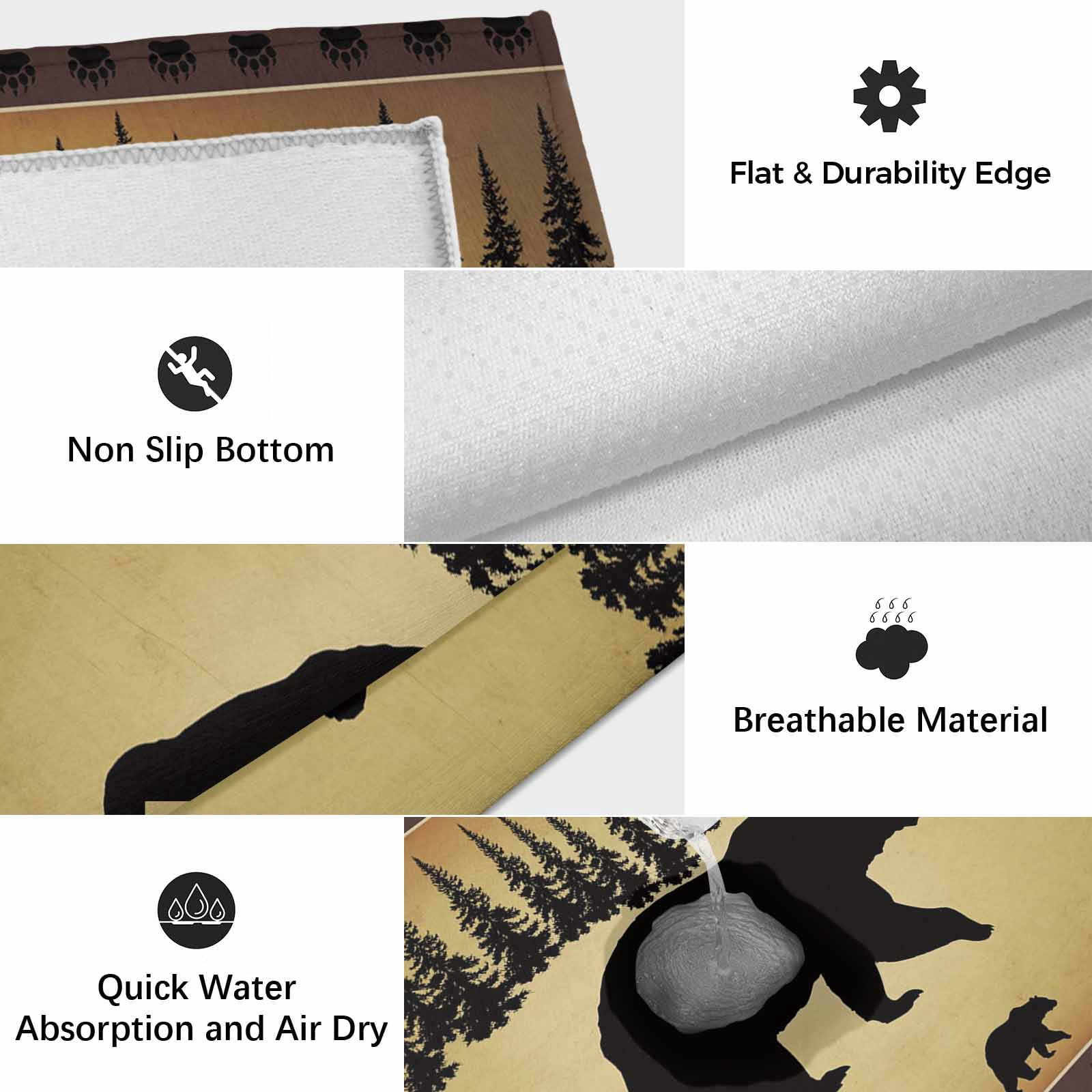 Black Bear Outdoor Rug for Patio/Deck/Porch, Non-Slip Large Area Rug 5 x 8 Ft, Vintage Animals Farmhouse Pine Brown Forest Indoor Outdoor Rugs Washable Area Rugs, Reversible Camping Rug Carpet Runner