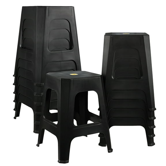 Easymanie 12-Pack Plastic Stackable Stools Chair, Square Plastic Classroom Stools, Black