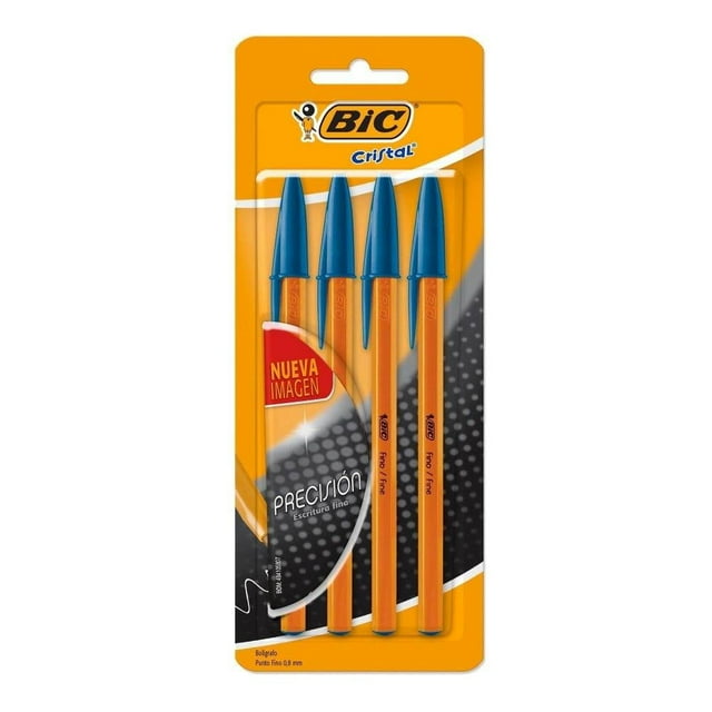 Bolígrafo Bic Cristal Punto Fino Color Azul 4 piezas