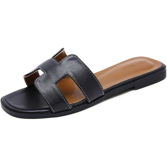 Womens Sandal Flat Band Slide Sandal,White, Black, Metallic Sandals