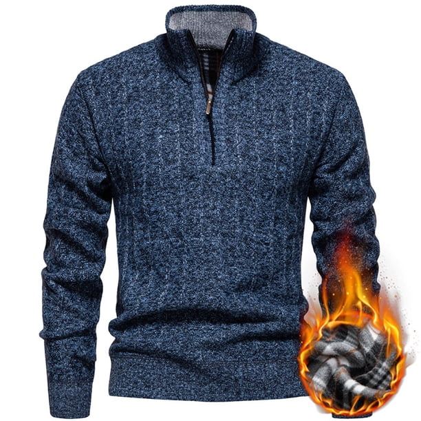 Blusa y camisa de cuello alto de manga larga para hombre, de color liso, con estampado de punto, con intensificación de polar y cremallera, blusa de cuello alto para hombre, blusa de poliéster