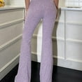 thumbnail image 4 of WCMZJ Bootcut for Womens Casual Ribbed Knit Pants Elastic High Waist Flare Leggings Wide Leg Solid Color Pants Bell Bottom Trousers Pink M, 4 of 5