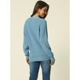 thumbnail image 4 of Women's V Neck Button Up Long Sleeve Ribbed Knit Loose Chunky Warm Pullover Sweater Top M Blue, 4 of 6