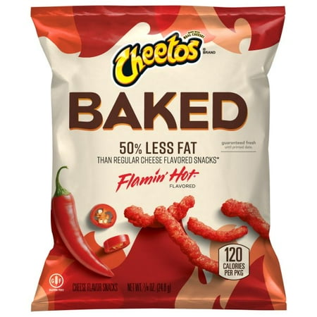 Best by 15 AUG/2023) Baked Cheetos Oven Baked Crunchy Whole Grain Flamin' Hot Cheese Flavored Snacks, 0.875 Ounce (Pack of 104)