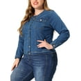 thumbnail image 5 of Agnes Orinda Women's Plus Size Long Sleeves Collarless Car Coat Denim Jacket 1X Light Blue, 5 of 9