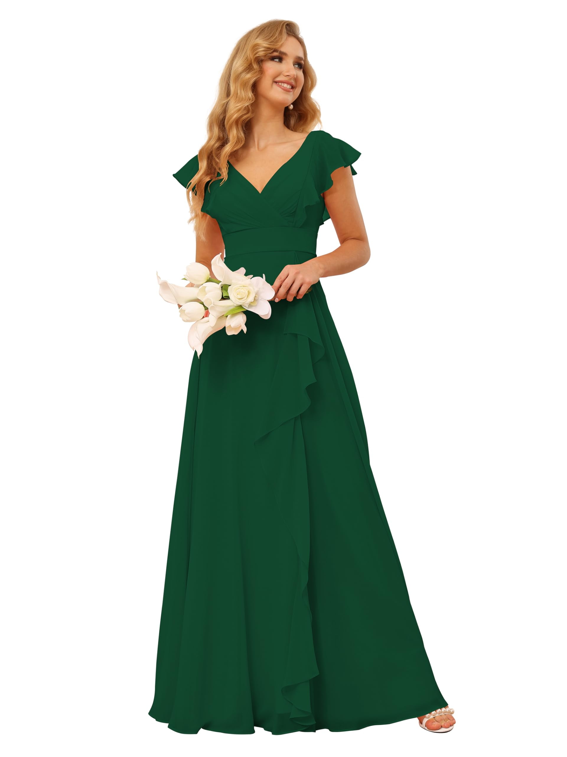 Vestido de dama de honor TIRAS Elegante con volantes, gasa, verde