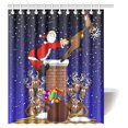 thumbnail image 1 of ABPHQTO Feliz Navidad Cortina de ducha Gráfico de dibujos animados Papá Noel tirado por una chimenea por un reno Decoración de baño Cortina de ducha 150x180 cm, 1 of 2