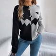 thumbnail image 2 of Halloween Sweaters for Women Pumpkin Sweater Crew Neck Color Block Long Sleeve Pullover Tops Fall Winter Clothes #04 Grey Size L, 2 of 4