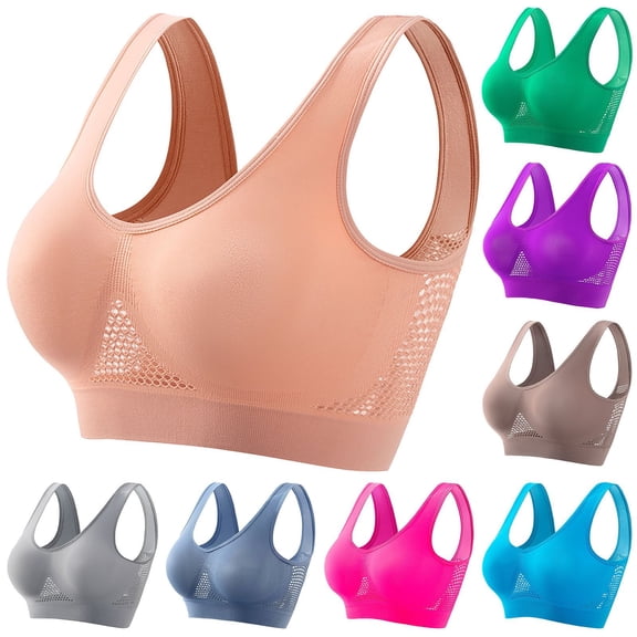 Sports Bras for Women LSQii High Support Seamless Hollow Breathable Sport Bra No Underwire Racerback Yoga Top Light Athletic Bralette for Workout Running Gym(No Padding) ,Pink L