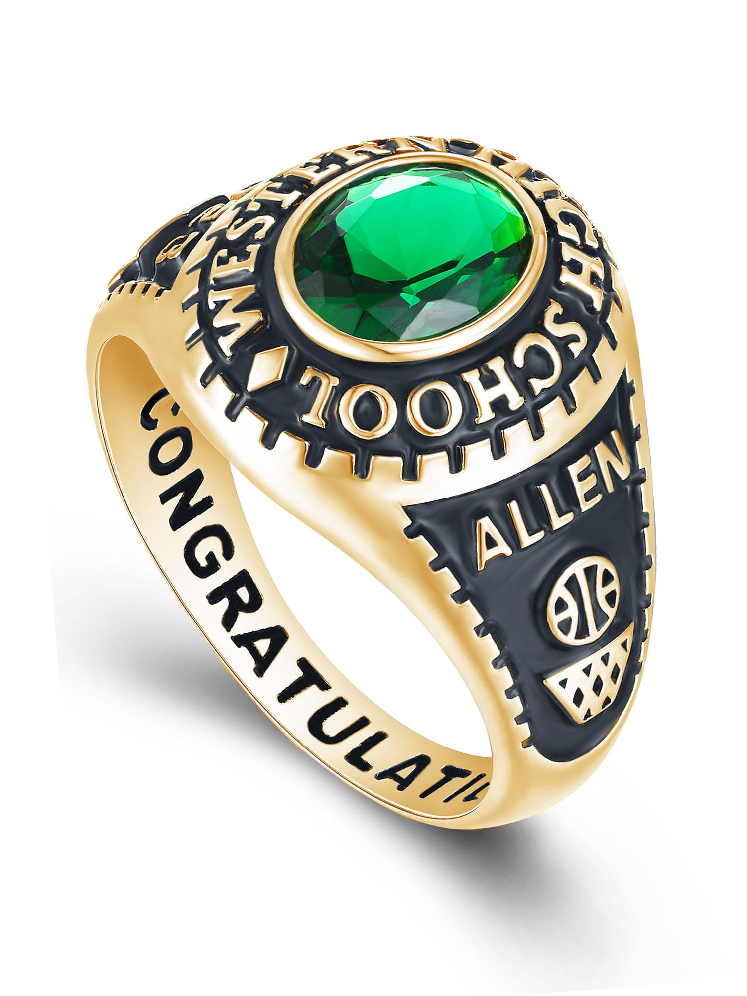Mementos USA Men's Class Rings Customized for High School or College-Sterling Silver 925/Gold