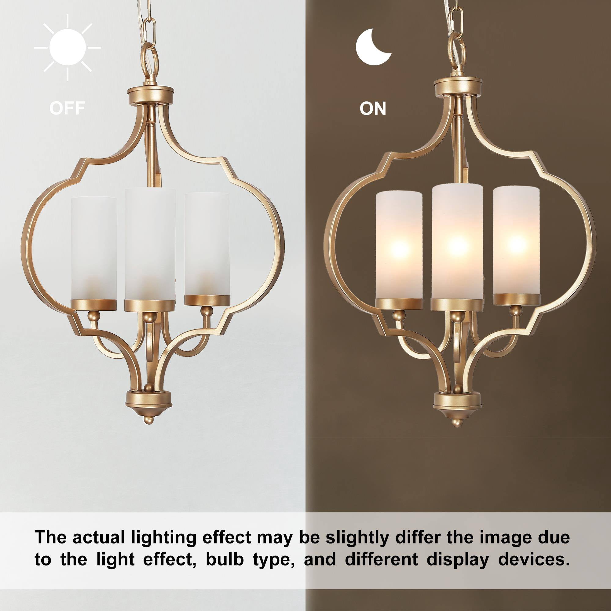 LNC Charm 3 -Light Matte Gold Cage Frosted glass Metal Chandelier