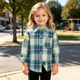 thumbnail image 6 of LJEFF Little Boys Light Grid Plaid Button Shirt, Loose Pocket Soft Chest Gift Kids Casual Top Green Size 3-4 T, 6 of 9