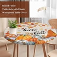 thumbnail image 4 of Orange Pumpkin Gnomes Fall Round Tablecloth, Fitted Table Cover with Elastic for 36"-44" Round Tables, Branches Leaves Thanksgiving Rustic Table Cloth Outdoor Dinning Party Waterproof Tablecloths, 4 of 7