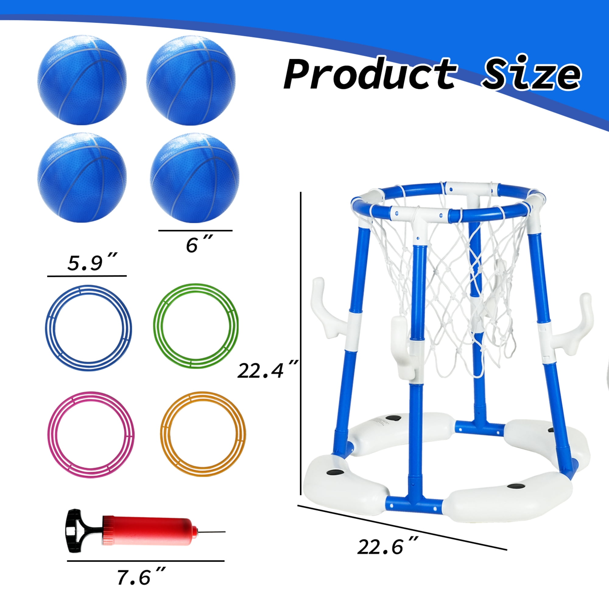 Easy Playhouse: 2-In-1: Pool Basketball Hoop & Ring Toss Game - Blue Floating Water Toy Set, Shoot-Toss-Play, 4 Balls, 4 Dive Rings, Pump, Family Kids