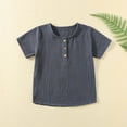 thumbnail image 4 of Gfyviroh Toddler Boys Henley Shirts Pleated Solid Thin Tees Crewneck Short Sleeve Tops,Size 1-5T, 4 of 4