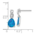 thumbnail image 2 of 925 Sterling Silver Rhodium Plated With Blue Simulated Opal Post Earrings 16.65x7mm Wide Stud Earring for Women, 2 of 2