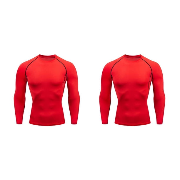Guardurnaity Ropa interior térmica para hombre, medias deportivas de secado rápido, capas base para correr, ropa deportiva de manga larga, Fitness Rojo,XXXL 2Conjunto