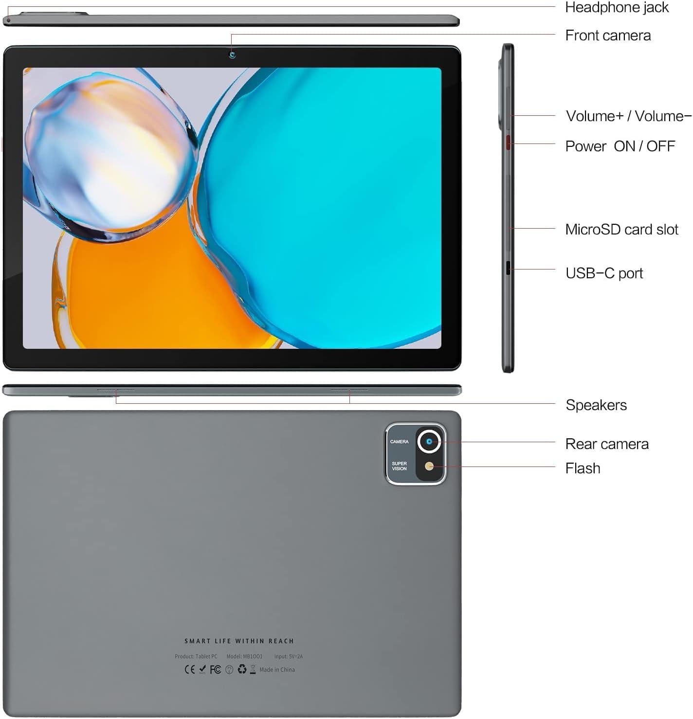 AEEZO 10 inch Tablet Android 13 Tablets, Quad-Core Tablet PC, 6GB RAM, 64GB ROM, 128GB Expand, 5000mAh, 1280x800 HD Touch Screen, 5MP+8MP, Wifi, Dual Camera - Grey