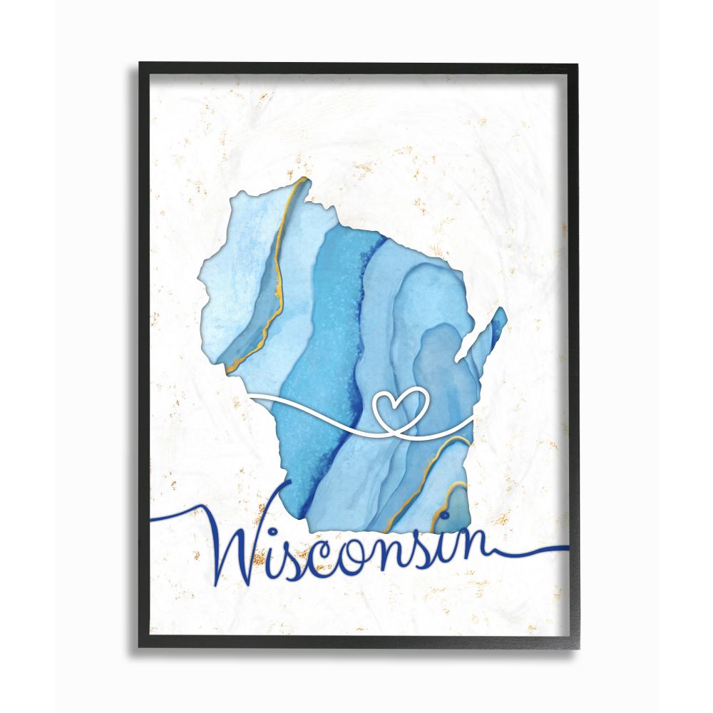 Stupell Industries Wisconsin Agate Blue US State Design Framed Wall Art by Ziwei Li