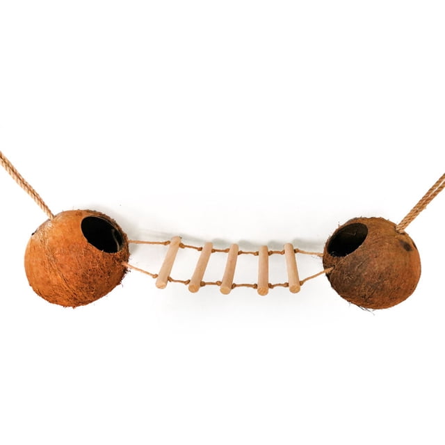 Greeniant Nido de coco, tamaño compacto, mano de obra, juguete interactivo, diseño hueco, artesanía, escalera de madera, juguetes pequeños y ligeros Juguetes para pájaros Greeniant PT004188-00