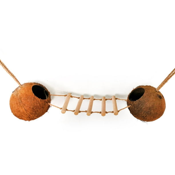 Greeniant Interacción de nido de coco, juguete interactivo, nidos colgantes, diseño hueco, artesanía, escalera de madera, cama de cría, jaula, columpio Juguetes para pájaros Greeniant PT004188-00
