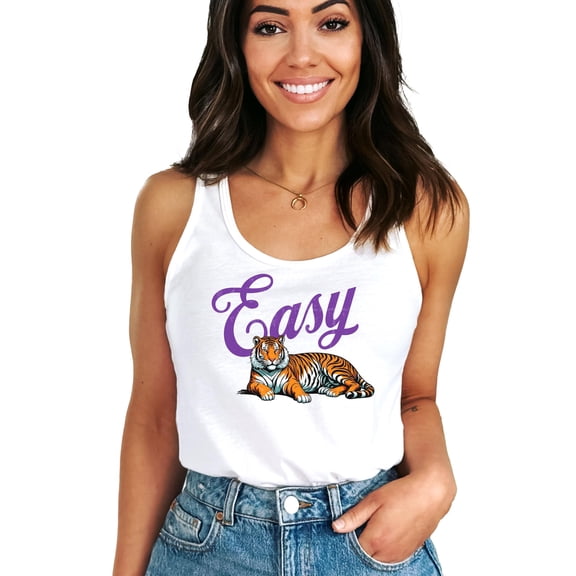 Easy Tiger Tank Top for Women and Teens Trendy Orange Tiger Sleeveless Tee White Tank Top Small