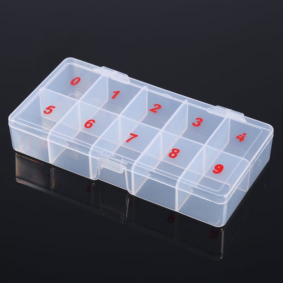 Gegong Acrylic Nail Tips Box, False Nail Box,10 Cells Compartments Acrylic Storage Case Natural Translucent Plastic False Nail Art Tips Box