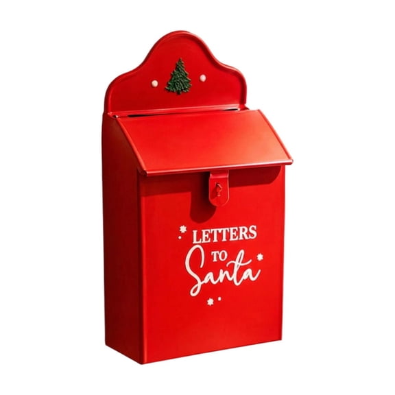 Christmas Wall-Mounted Mailbox Decoration with Hinged Lid and Card Slot for Letters to Santa, Indoor or Outdoor Holiday Decor