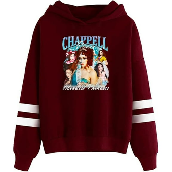 Chappell Roan Merch Retro Hoodie Unisex Pocketless Double Bar Sleeve Sweatshirt Fashionable Pullover,4XL,Red