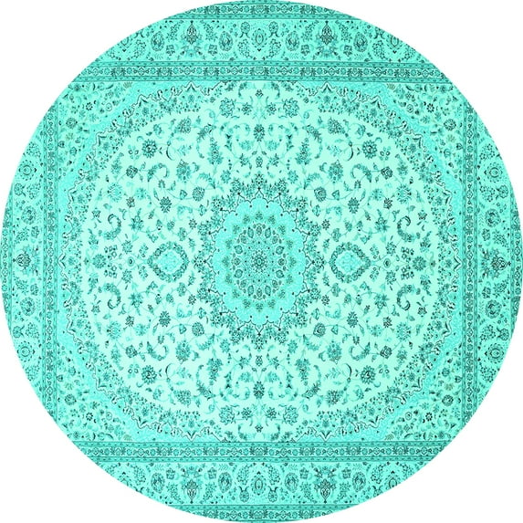 Ahgly Company Machine Washable Indoor Round Medallion Turquoise Blue Traditional Area Rugs, 6' Round