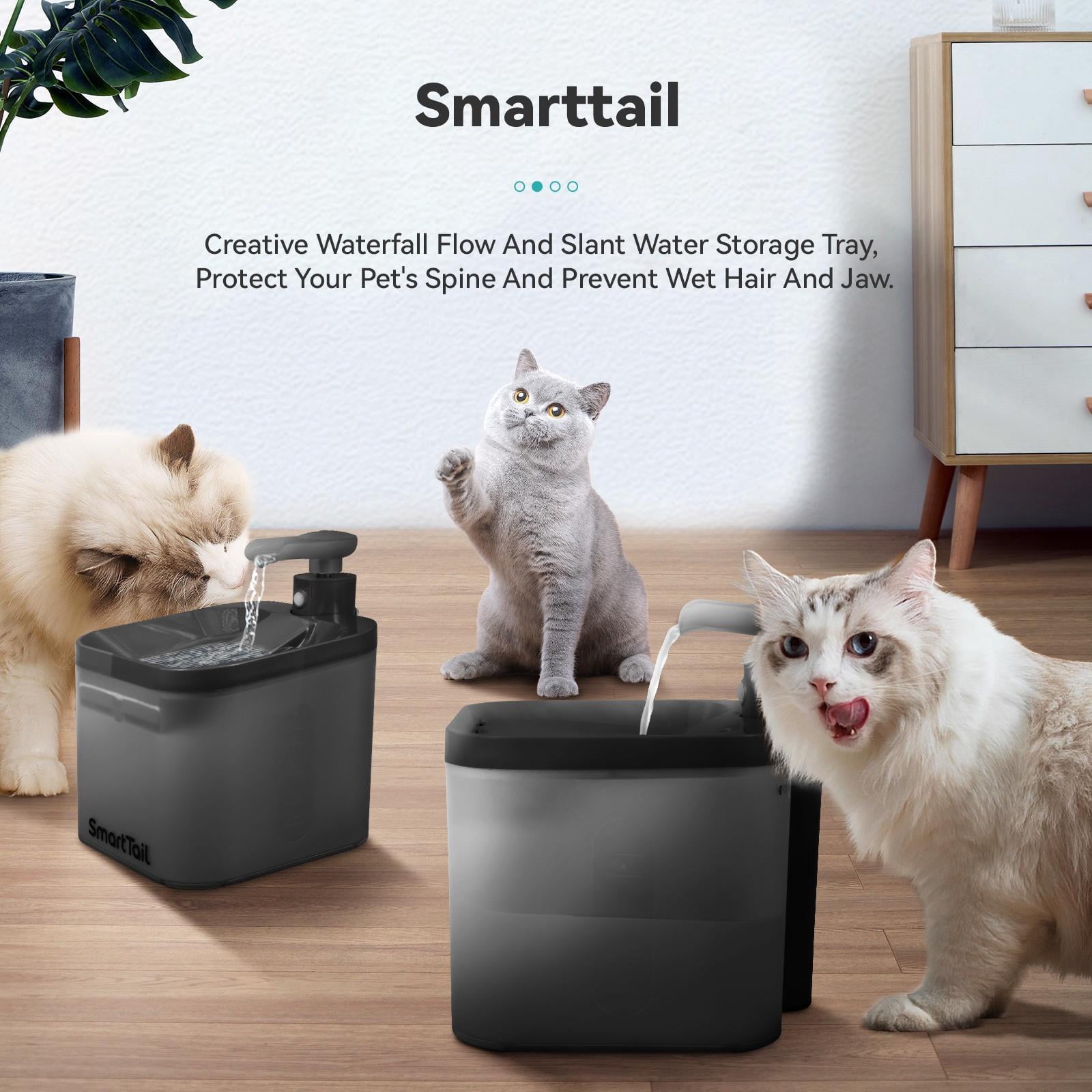 Smart Tail Cat Water Fountain, Wireless Cat Fountain for Drinking- 74.4oz/2.2L Battery Operated Quiet Cat Water Bowl Dispenser for Cats, Dogs, Multiple Pets (Black)