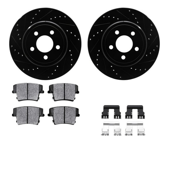 Dynamic Friction Company Rear Brake Rotors-Drilled and Slotted-Black with 5000 Advanced Brake Pads includes Hardware 8512-39113