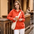 thumbnail image 6 of Women's Pullover Hoodie Cozy Fall Sweatshirt with Drawstring Hood Front Pocket Relaxed Fit Hoodies, M, 6 of 6