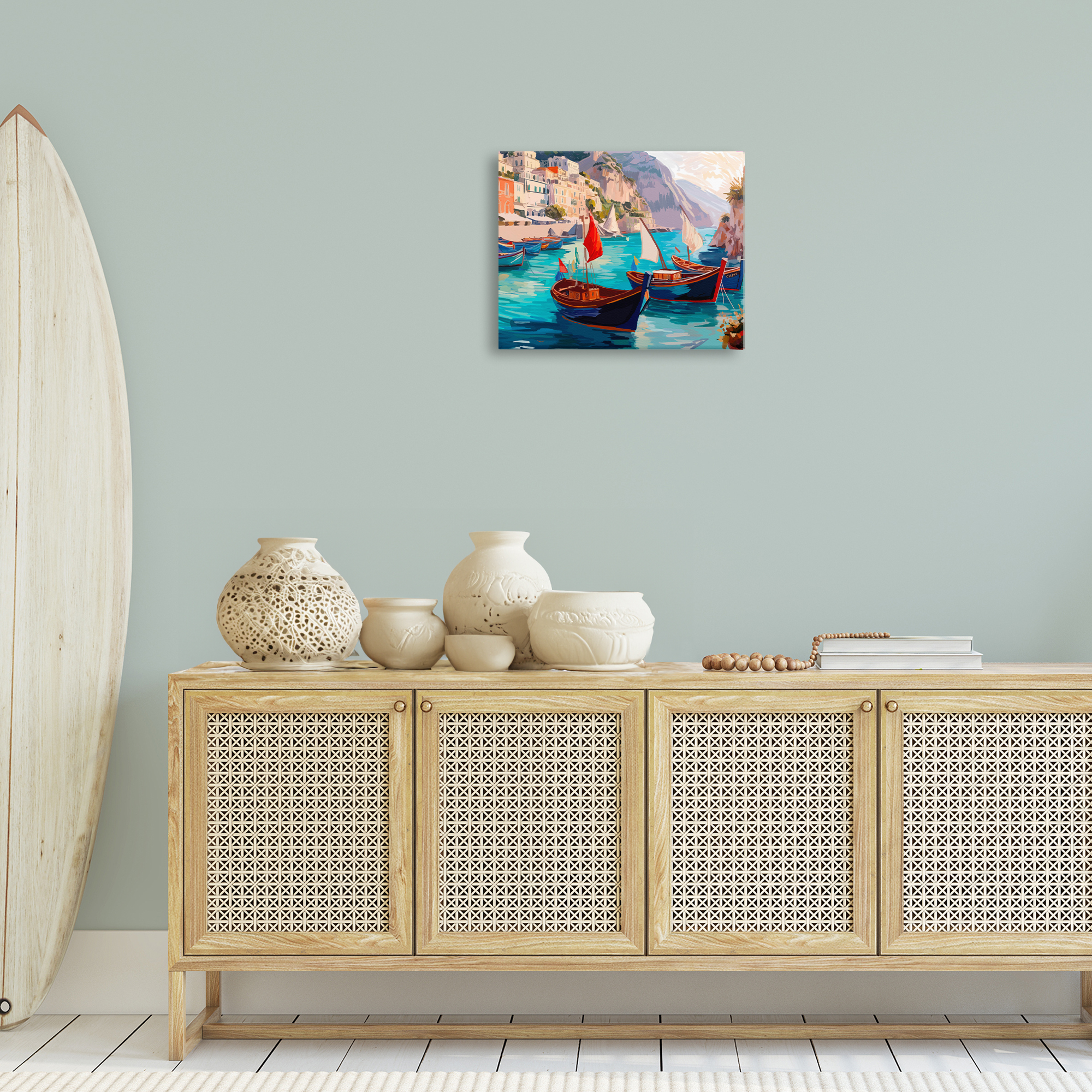 Stupell Industries Capri Boat Marina View Nautical & Beach Painting Wrapped Canvas Art Print Wall Art, 20 x 16
