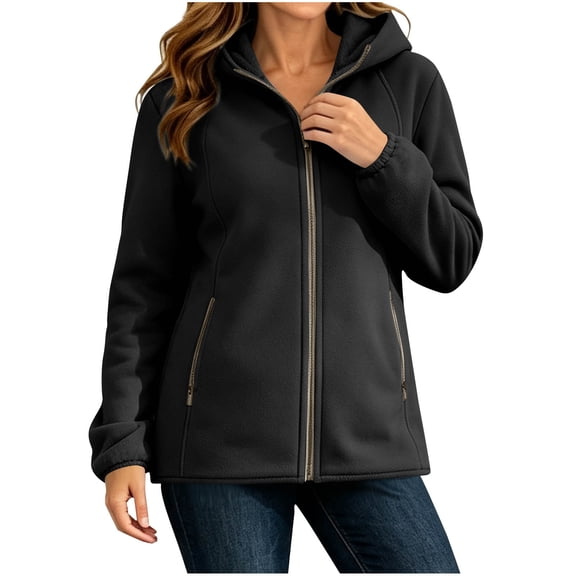 ClodeEU Women's Hooded Fleece Lined Jacket, Full Zip Warm Winter Outerwear with Side Pockets ,Women's S-XXXXL