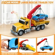 Huge Wave Kids Tow Truck Toys, 15 Large Toddler Car Toys, Transport Truck Crane with Roadster, Lights and Sounds, Birthday Gifts for Boys 3-6 Years