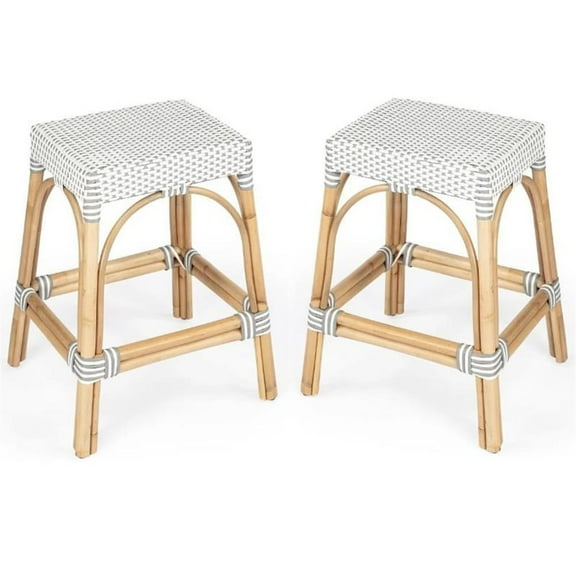 Home Square 2 Piece Rattan Counter Stool Set in Gray and White