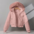 thumbnail image 6 of Women's Cropped Puffer Jacket Faux Fur Hood Full Zip Quilted Warm Winter Coat with Pockets Corduroy Style, 6 of 7