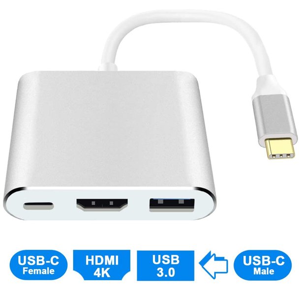USB C to HDMI Adapter, USB Type C Adapter Multiport AV Converter with 4K HDMI Output, USB Port USB-C Charging Port Compatible Chromebook/MacBook/iMac/Samsung/Projector/Monitor (Silver) - Walmart.com