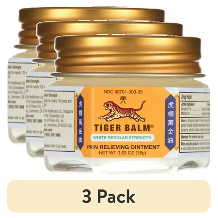 (3 pack) Tiger Balm Pain Relief Ointment, 0.63 oz Jar, Relief for Backaches, Strains, Sore Muscles