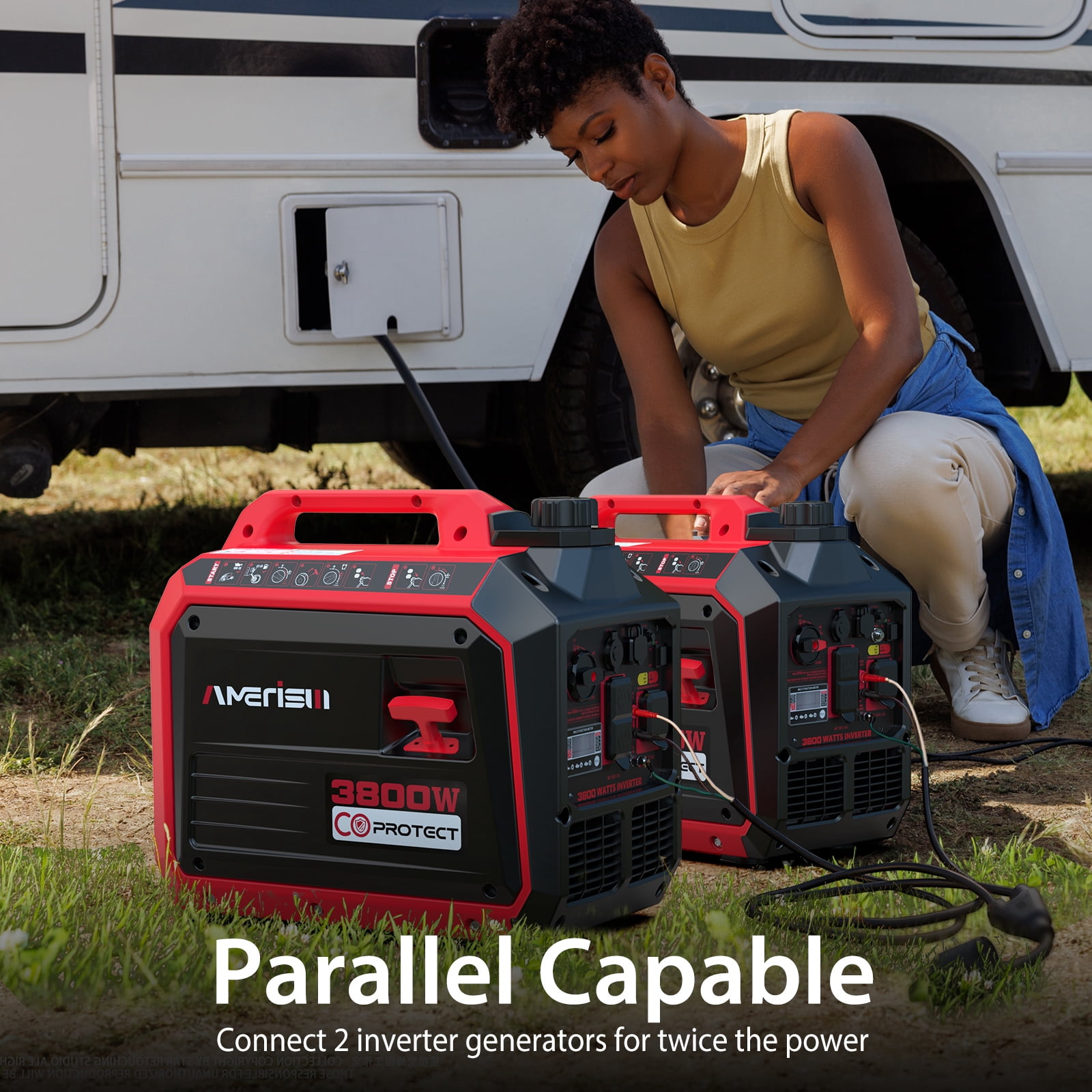 Amerisun 3800W RV-Ready for Camping & Home Backup Portable Quiet Manual Start Gas Inverter Generator