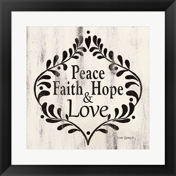 Great Art Now Peace Faith Hope & Love by Linda Spivey, Framed Wall Art, 19.5W x 19.5H