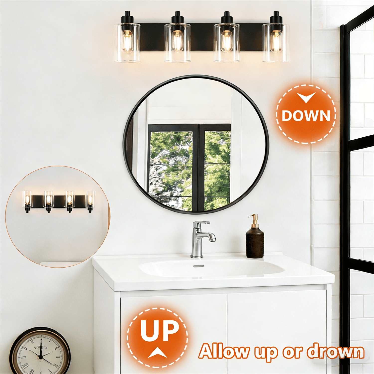 Bathroom Vanity Light Fixture 4-Light Matte Black Bathroom Light Fixtures Over Mirror with Clear Glass Shade Modern Farmhouse Vanity Lights Lighting Fixtures