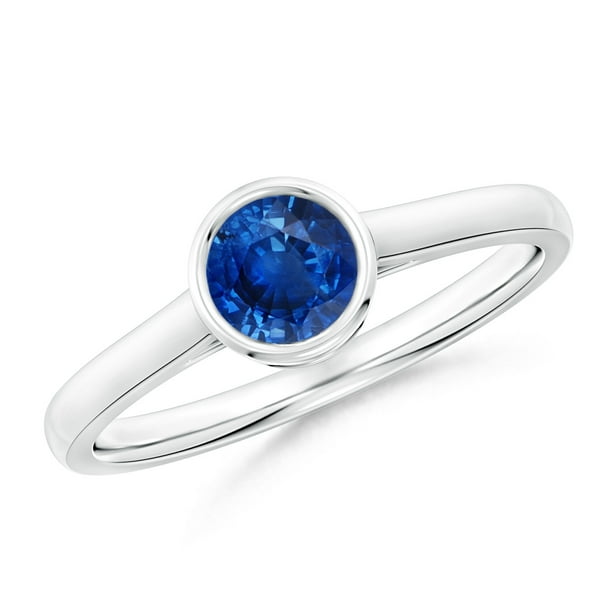Angara September Birthstone Ring Classic BezelSet Round Blue Sapphire Solitaire Ring in