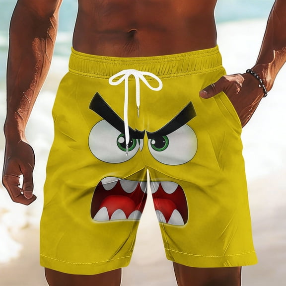 Xdegoge Swim Trunks for Men Quick Dry Board Shorts with Drawstring Funny Angry Monster Face Graphic Beach Shorts Novelty Bathing Suits for Summer Beach Vacation