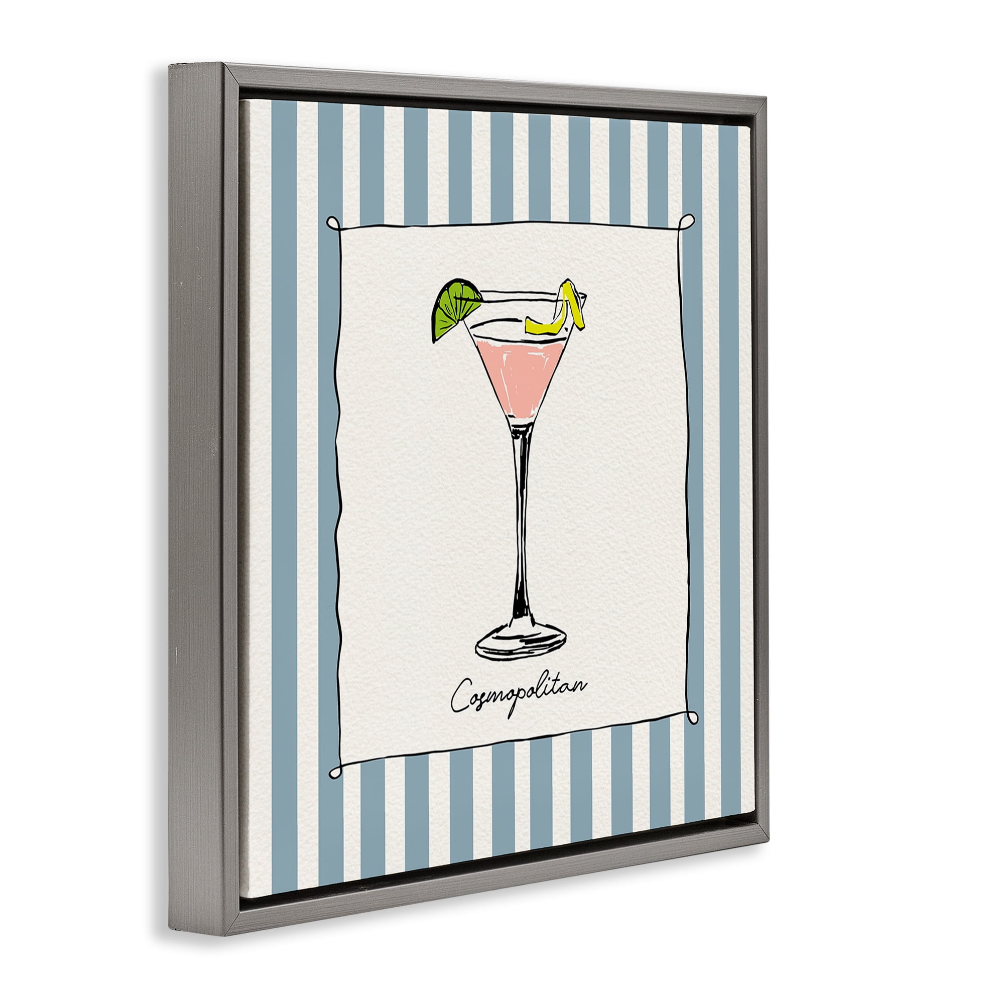 Stupell Industries Cosmopolitan Summer Stripes Gray Framed Floater Canvas Wall Art, design by Susan Jill