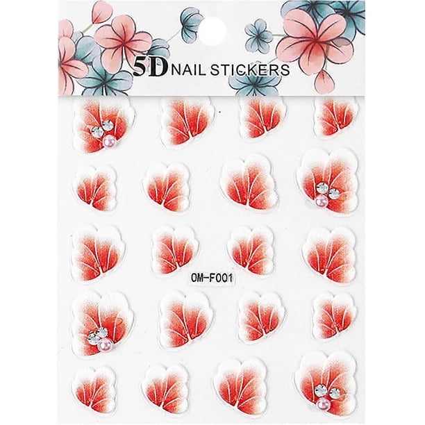 Beautiful Nails Design Rose Embossed 5D Sticker Decal Foil Nail Series Art Nail Transfer Flower Sticker Nail Tech Stuff 3pc